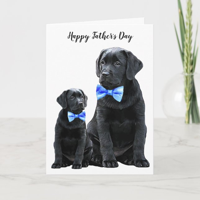Black Labrador Father's Day Puppy - Cute Dog Dad Card (Front)