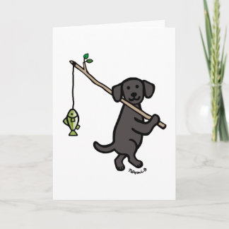 Black Labrador Fishing Cartoon Card