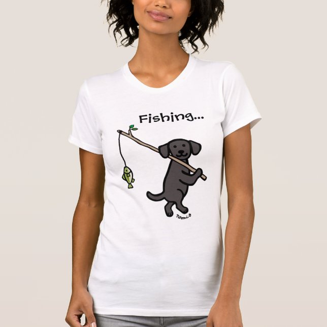 Black Labrador Fishing Cartoon  T-Shirt (Front)