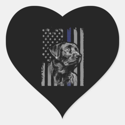 Black Labrador _ Flag American Thin Blue Line USA Heart Sticker