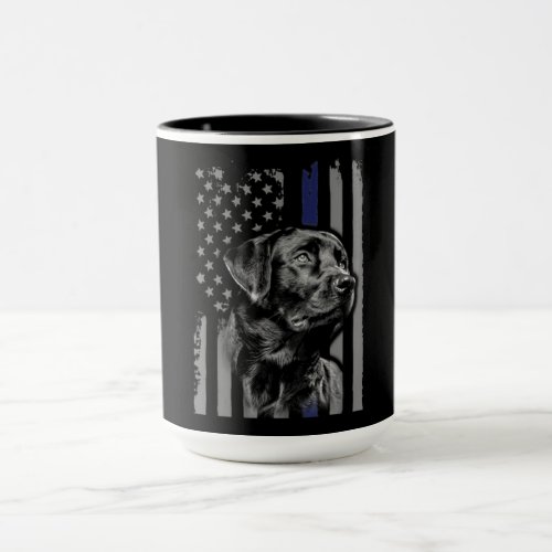 Black Labrador _ Flag American Thin Blue Line USA Mug