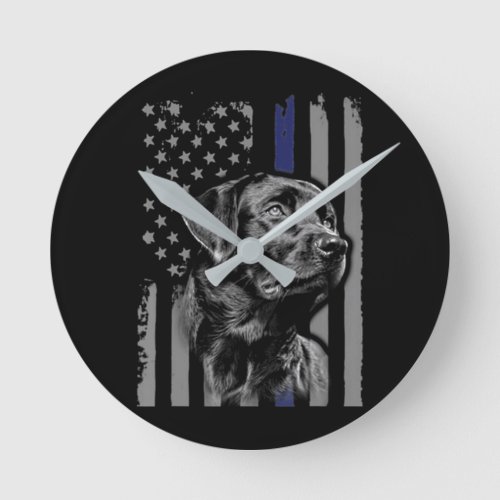 Black Labrador _ Flag American Thin Blue Line USA Round Clock