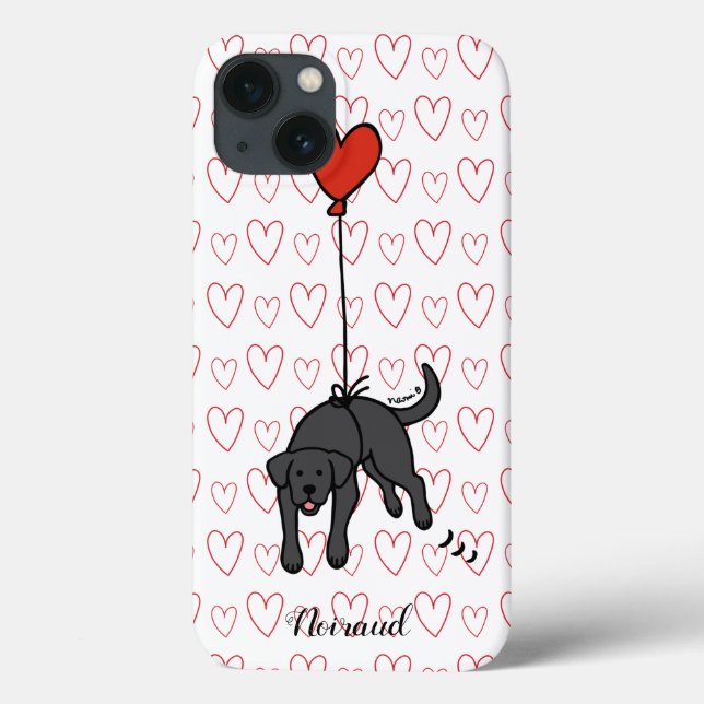 Black Labrador Floral Heart Case-Mate iPhone Case (Back)