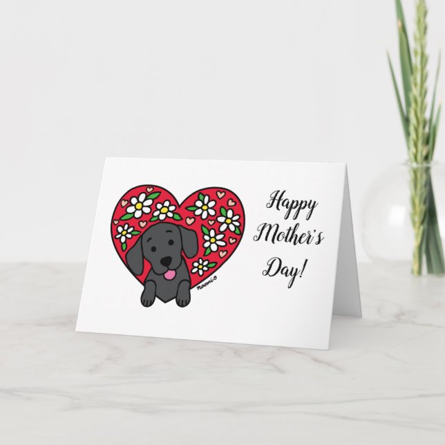 Black Labrador Floral Heart Mother's Day Card (Front)