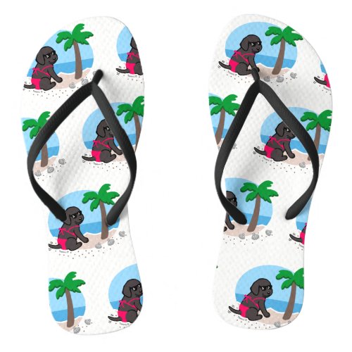 Black Labrador Girl Summer Vacation Flip Flops