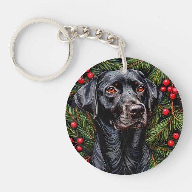 🐾 Black Labrador Glow ❄️ Dog Portrait Pet Lover Keychain (Front)