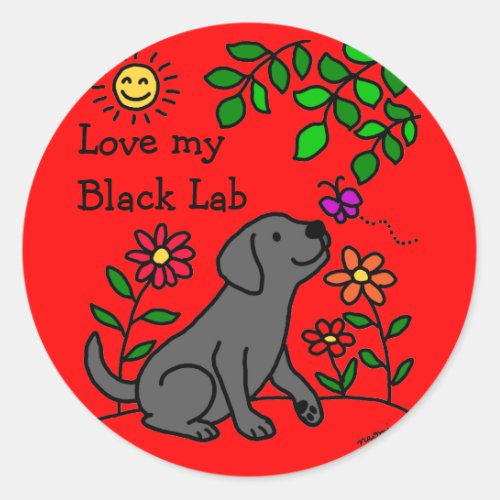 Black Labrador  Green Classic Round Sticker