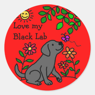 Black Labrador & Green Classic Round Sticker