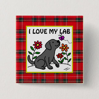Black Labrador & Green Tartan Pinback Button