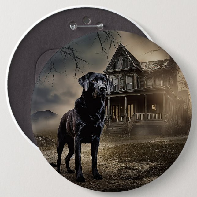 Black Labrador Halloween Scary Button (Front & Back)
