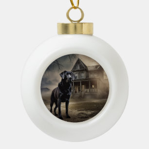 Black Labrador Halloween Scary Ceramic Ball Christmas Ornament
