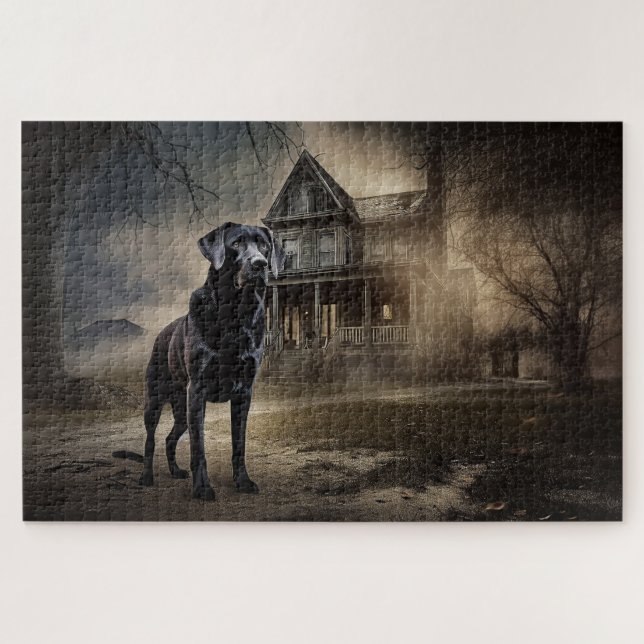 Black Labrador Halloween Scary Jigsaw Puzzle (Horizontal)