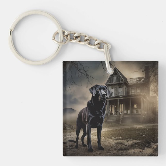 Black Labrador Halloween Scary Keychain (Front)