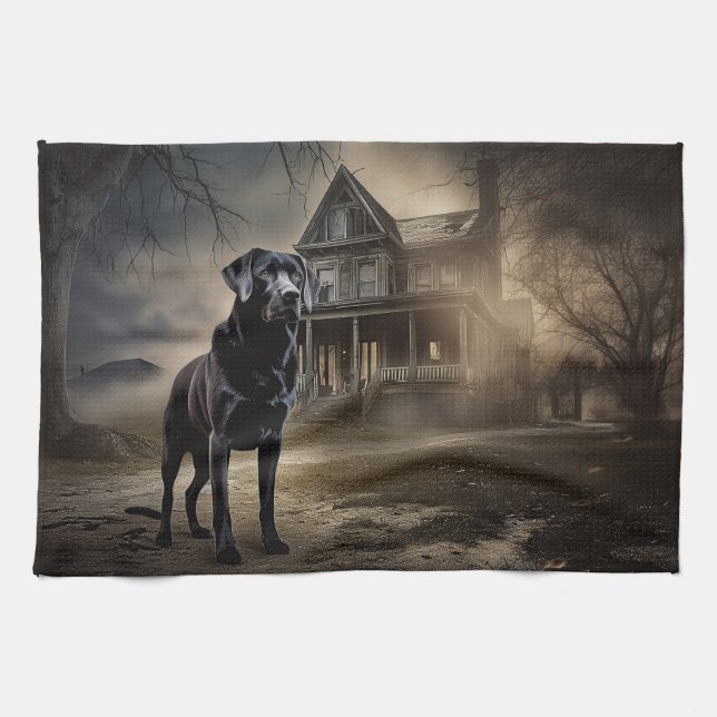 Black Labrador Halloween Scary Kitchen Towel (Horizontal)
