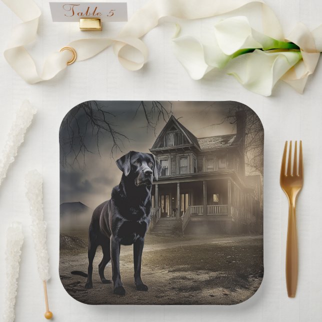Black Labrador Halloween Scary Paper Plates (Wedding)