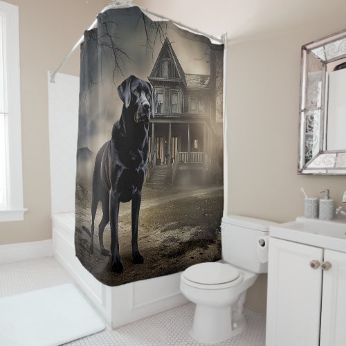 Black Labrador Halloween Scary Shower Curtain