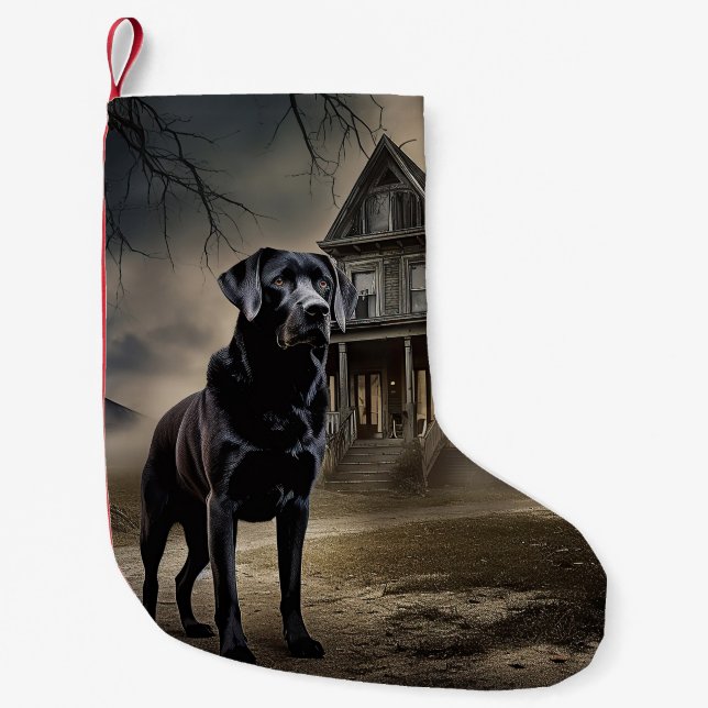Black Labrador Halloween Scary Small Christmas Stocking (Front)