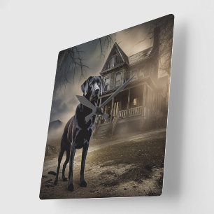 Black Labrador Halloween Scary Square Wall Clock