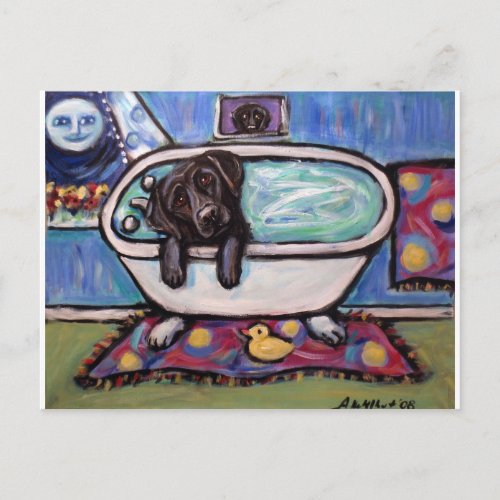 Black Labrador happy bath Postcard