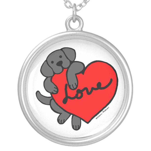 Black Labrador & Heart Cartoon necklace (Front)