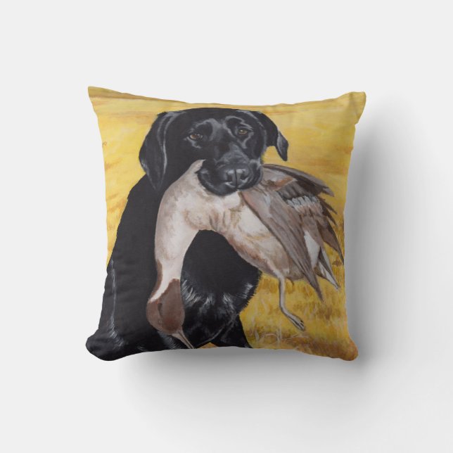 Black Labrador Hunting Dog Throw Pillow (Front)