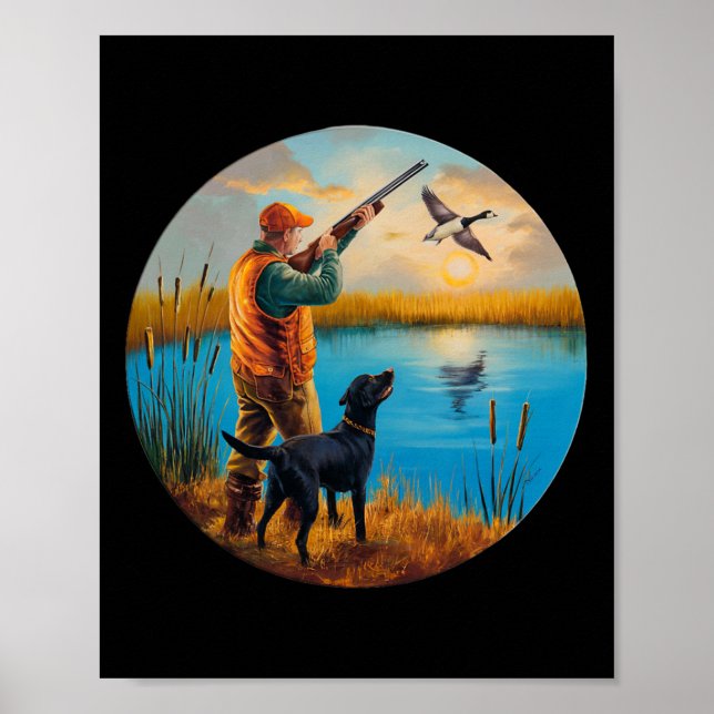 Black Labrador Hunting Lab. Hunting Goose Waterfow Poster (Front)