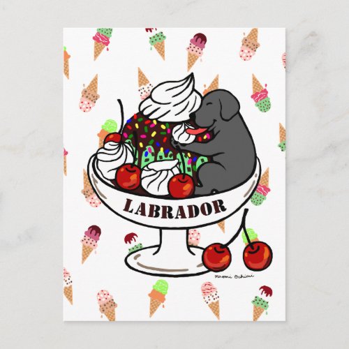 Black Labrador  Ice Cream Sundae Postcard