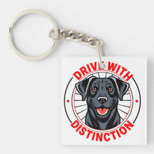 Black Labrador Illustration with Motivational Text Keychain