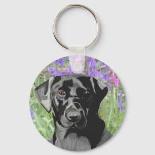 Black Labrador in a Bluebell Wood Keychain