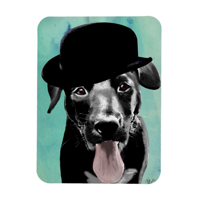 Black Labrador in Bowler Hat Magnet (Vertical)