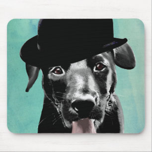 Black Labrador in Bowler Hat Mouse Pad
