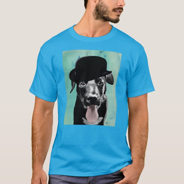 Black Labrador in Bowler Hat T-Shirt (Front)