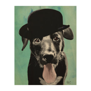 Black Labrador in Bowler Hat Wood Wall Decor