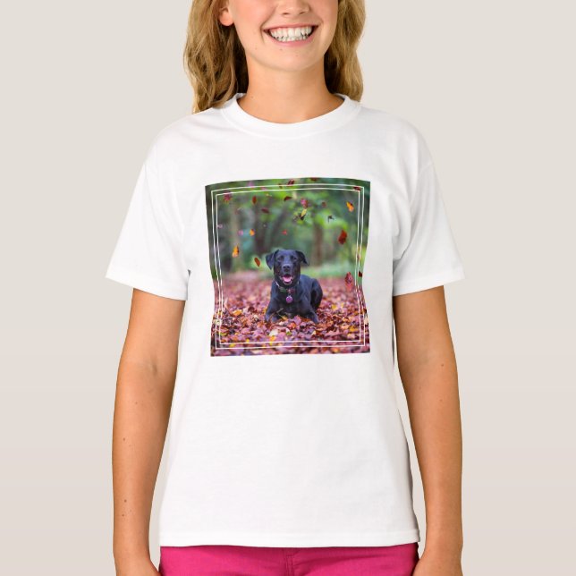 Black Labrador In Fall Leaves T-Shirt (Front)