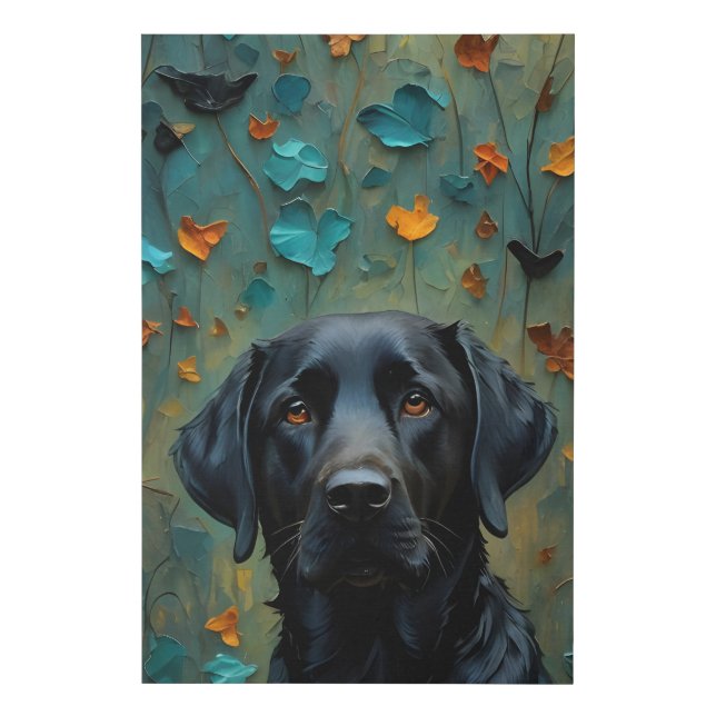 Black Labrador in Leaves Faux Canvas Print (Front)
