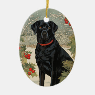 Black Labrador in Winter Ceramic Ornament