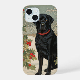 Black Labrador in Winter iPhone 15 Case