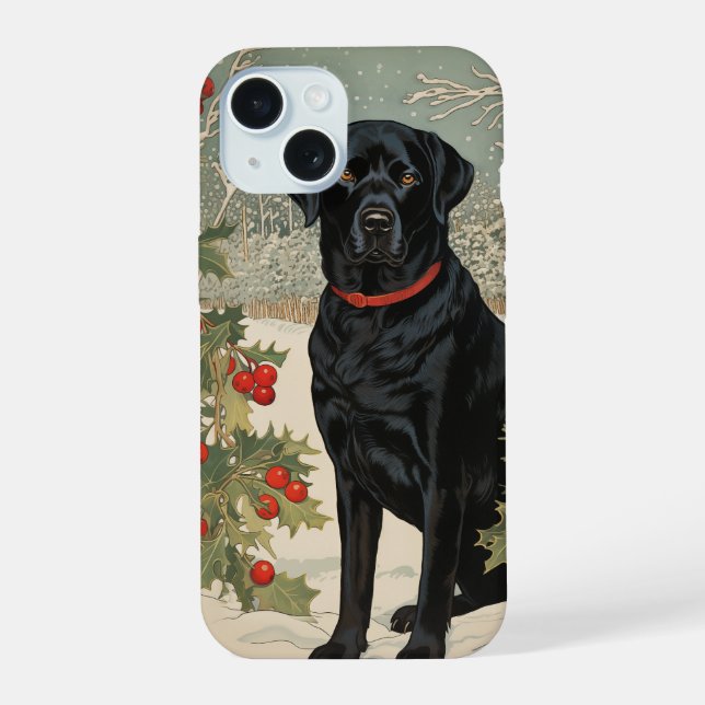 Black Labrador in Winter Iphone Case (Back)