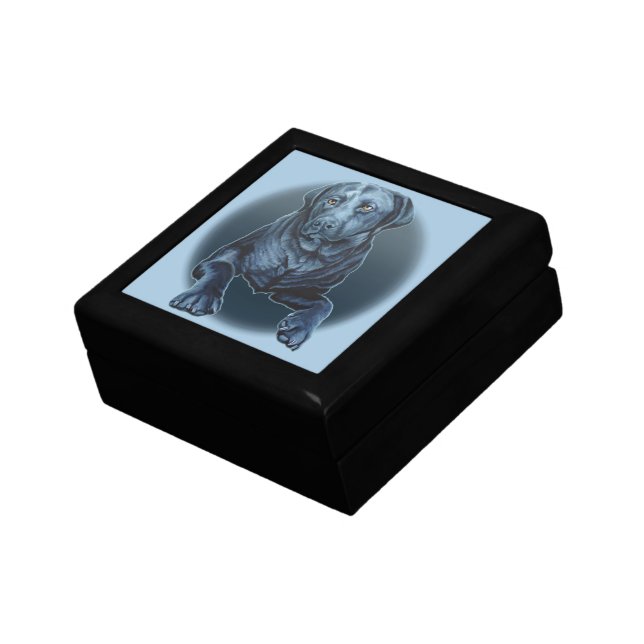 Black Labrador Jewelry Box Custom Blue Dog Art Box (Side)