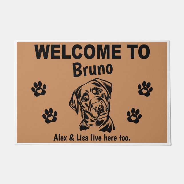 Black Labrador Lab Welcome Personalized Custom Doormat (Front)