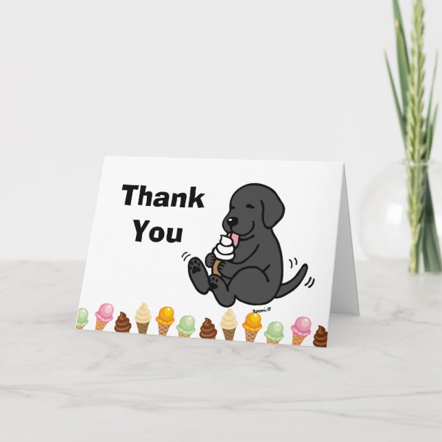 Black Labrador Licking Ice Cream Thank You Card (Front)