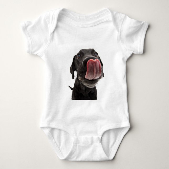 Black Labrador Licking Its Nose Baby Bodysuit (Front)