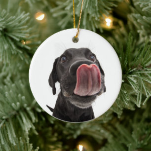 Black Labrador Licking Its Nose Ceramic Ornament