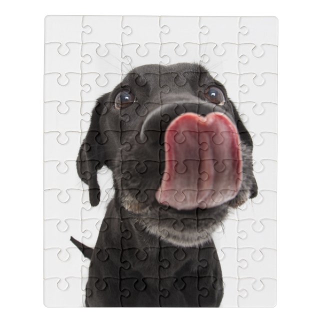 Black Labrador Licking Its Nose Jigsaw Puzzle (Puzzle Vertical)