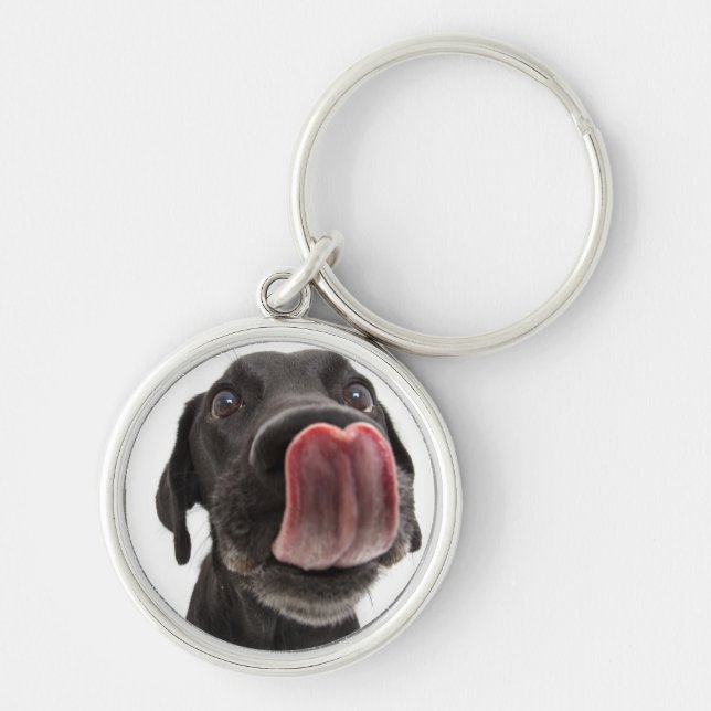 Black Labrador Licking Its Nose Keychain (Front)