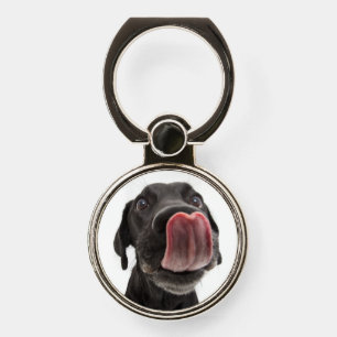 Black Labrador Licking Its Nose Phone Ring Stand