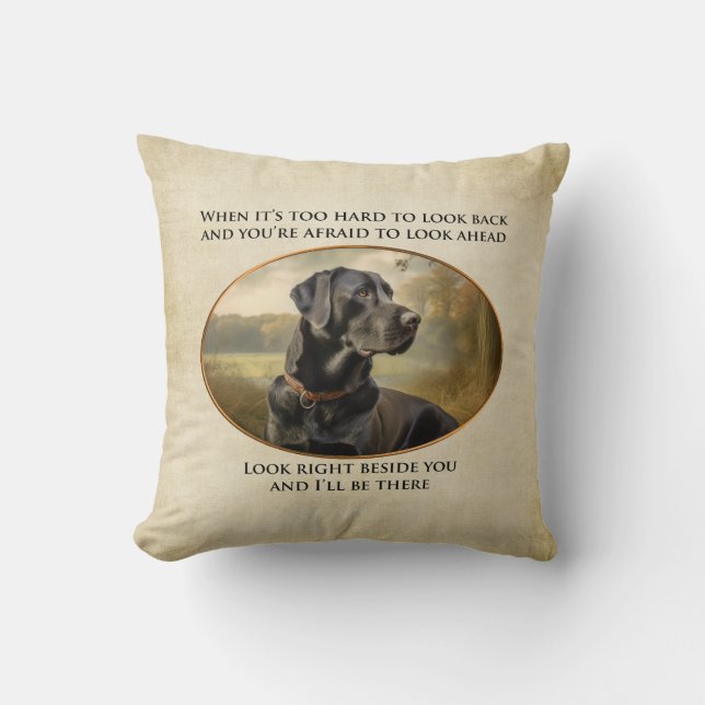 Black Labrador Loyalty and Companionship Throw Pillow (Front)