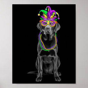 Black Labrador Mardi Gras Costume Beads Mask Poster