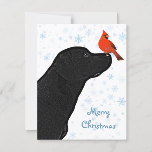 Black Labrador Merry Christmas and Cardinal Holiday Card