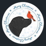 Black Labrador Merry Christmas Cardinal Cute Dog Classic Round Sticker<br><div class="desc">Send our Christmas cards and wrap presents this holiday season with this adorable Black Labrador and cardinal sticker and matching decor . This black labrador christmas stickers will be a favorite among labrador lovers. Visit our collection for matching black lab christmas cards, home decor, and gifts. COPYRIGHT © 2020 Judy...</div>